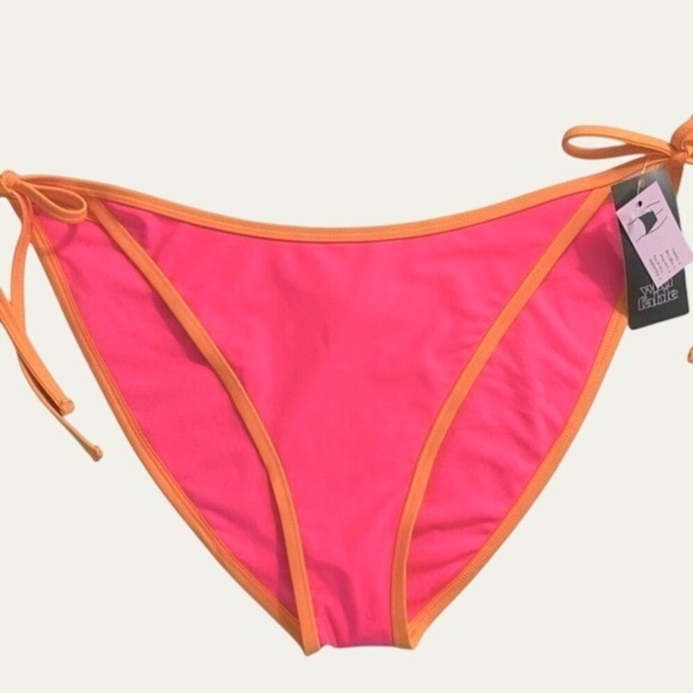 Wild Fable Low Rise High Leg Cheeky Bikini Bottom Womens Large Pink Orange NWT